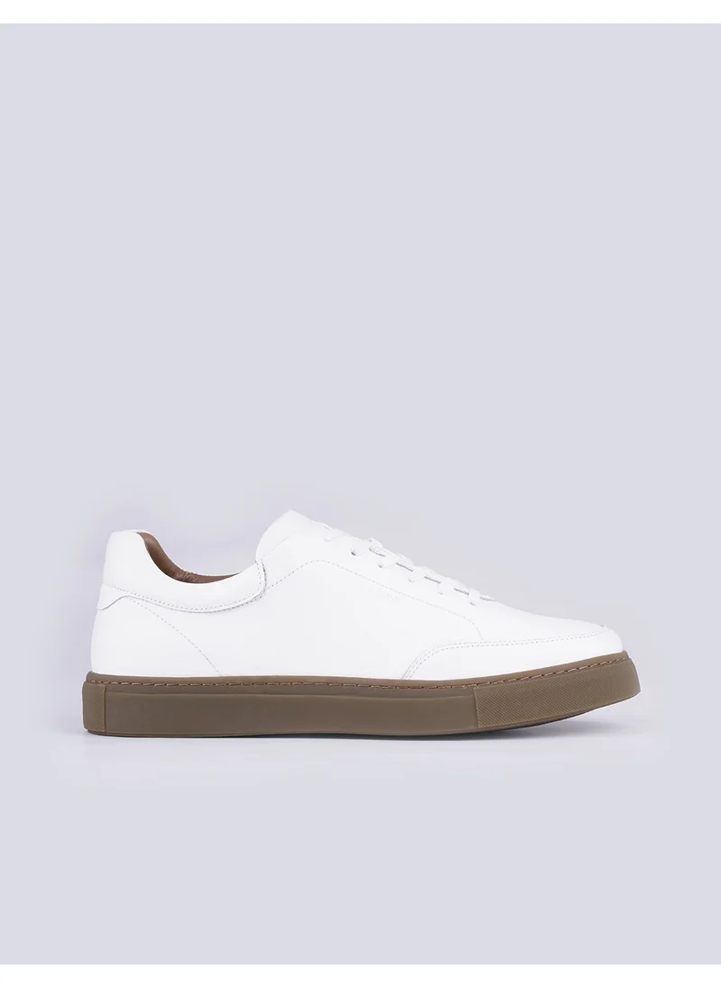 Cabani Leather White Lace-Up Men's Sports Shoes