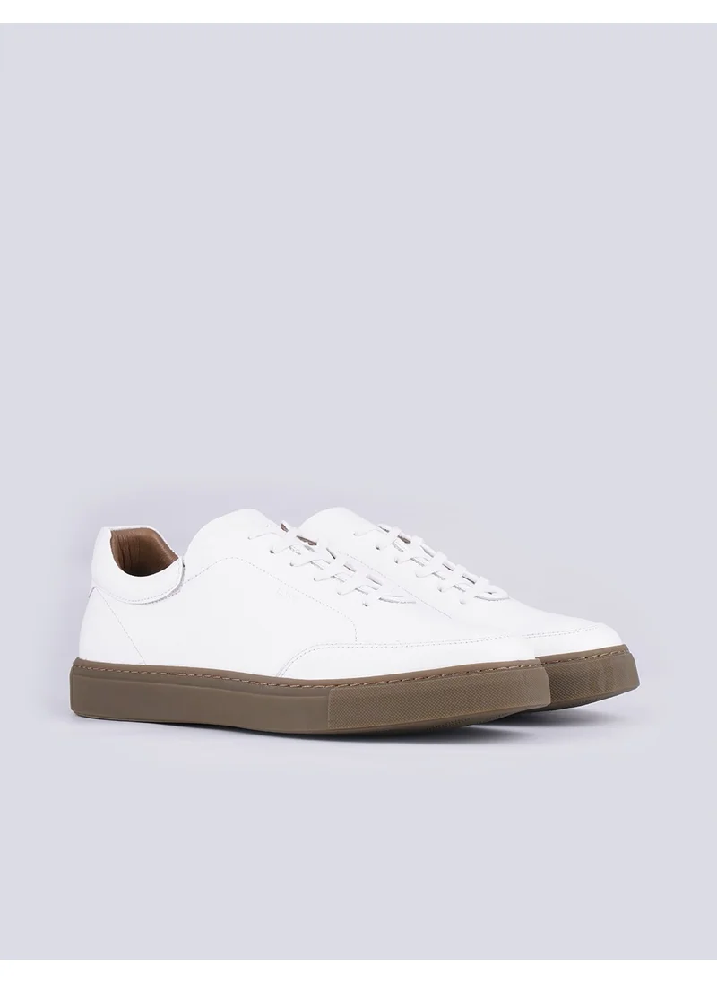 Cabani Leather White Lace-Up Men's Sports Shoes