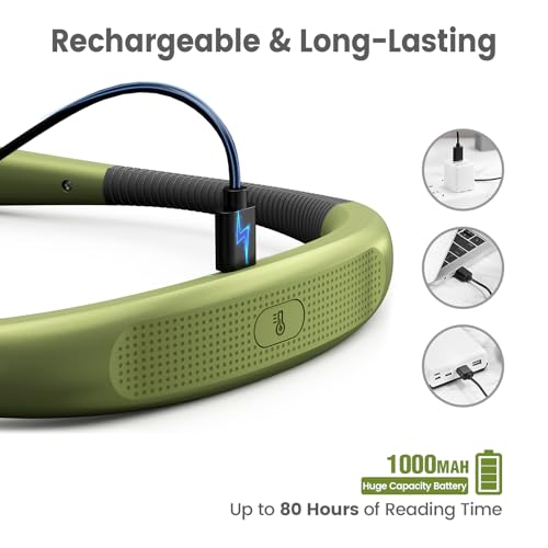 Glocusent Book Light, 3-Color & 6-Brightness Reading Light, Bendable Neck Light, 80-hr Lasting Rechargeable Lamp, Perfect Book Light for Reading in Bed, Knitting, Camping, Repairs(Green) - Image 3