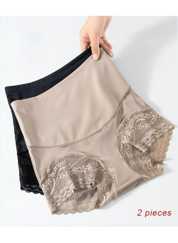 صنفينو 2 قطعة سراويل داخلية من الدانتيل الساتان عالية الخصر لشد البطن، سراويل داخلية نسائية لتشكيل جسم المرأة بعد الولادة. تويل قطني مضاد للبكتيريا لتشكيل الجزء السفلي من المنشعب - Image 5
