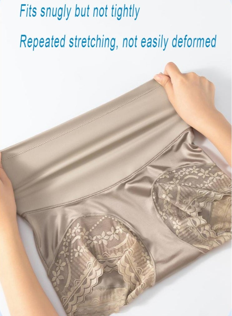 صنفينو 2 قطعة سراويل داخلية من الدانتيل الساتان عالية الخصر لشد البطن، سراويل داخلية نسائية لتشكيل جسم المرأة بعد الولادة. تويل قطني مضاد للبكتيريا لتشكيل الجزء السفلي من المنشعب - Image 4