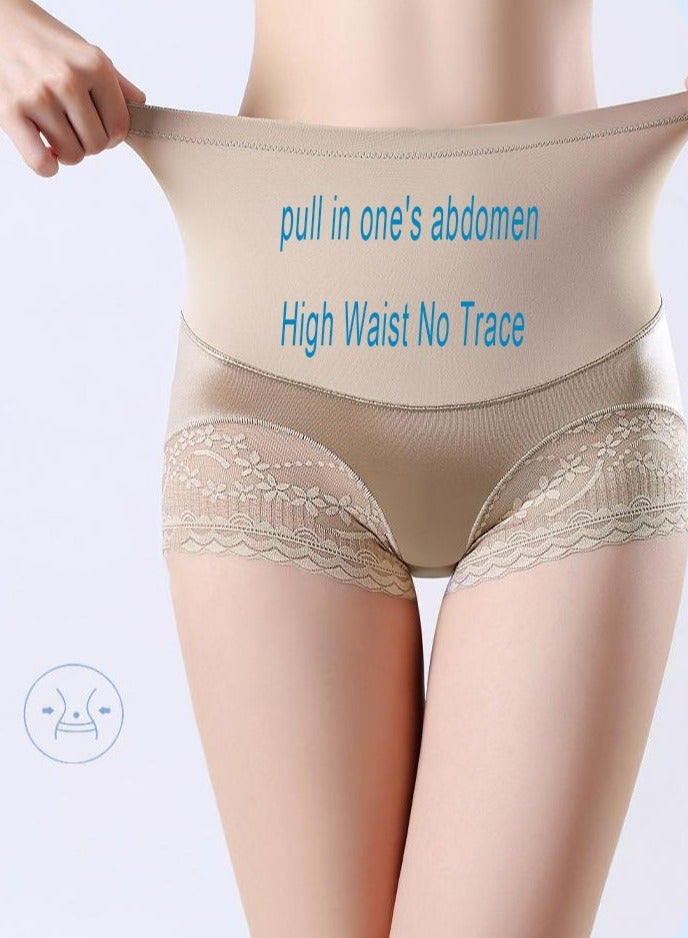 صنفينو 2 قطعة سراويل داخلية من الدانتيل الساتان عالية الخصر لشد البطن، سراويل داخلية نسائية لتشكيل جسم المرأة بعد الولادة. تويل قطني مضاد للبكتيريا لتشكيل الجزء السفلي من المنشعب - Image 3