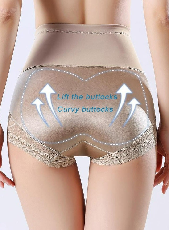 صنفينو 2 قطعة سراويل داخلية من الدانتيل الساتان عالية الخصر لشد البطن، سراويل داخلية نسائية لتشكيل جسم المرأة بعد الولادة. تويل قطني مضاد للبكتيريا لتشكيل الجزء السفلي من المنشعب - Image 2