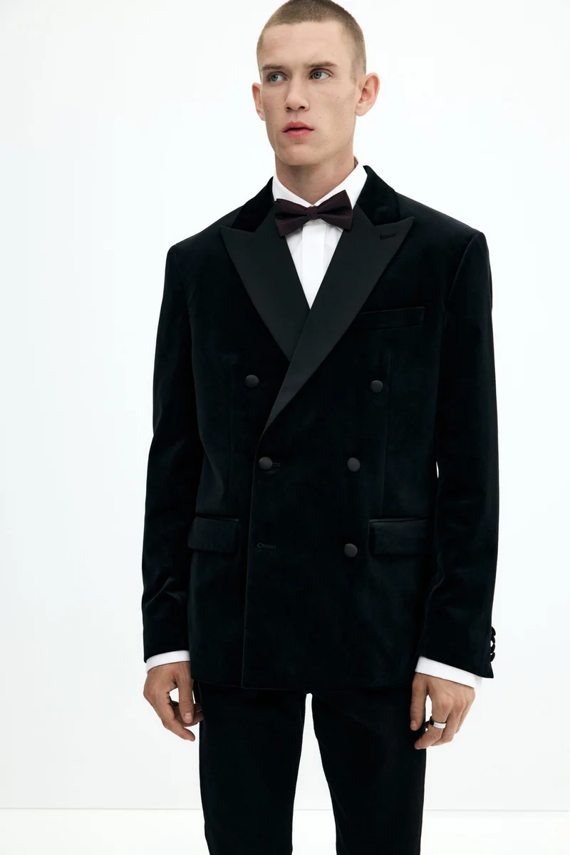 H&M Regular Fit Double-breasted velvet jacket