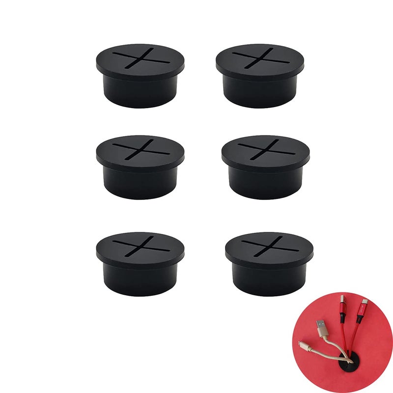ZYYC 6 Pcs Cable Cord Grommet 1 Inch Flexible Wire Rubber Grommets Flexible Silicone Cable Cord Grommet Desk Grommet for TV Console and Other Furnitures Cover Cable Pass Through Management (Black) - Image 1