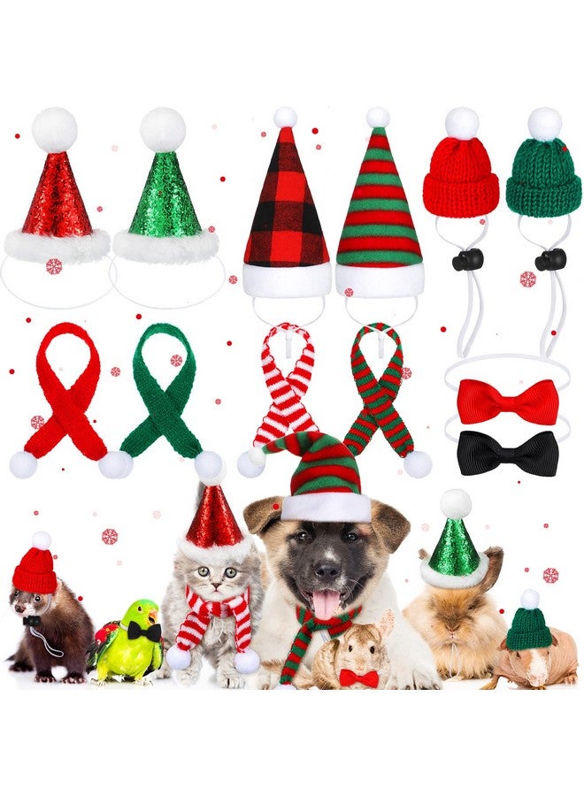 Sanwuta 12 Pcs Dog Cat Pet Santa Hat Scarf Set Small Santa Hats Scarf Christmas Guinea Pig Costume Small Animal Outfits for Guinea Pig Kitten Puppy Parrot Hen Duck Hamster Xmas Party Supplies - Image 1
