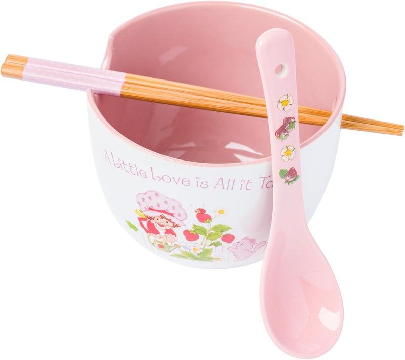 Silver Buffalo Strawberry Shortcake A Little Love is All It Takes Ceramic Ramen Noodle Rice Bowl with Chopsticks and Spoon Microwave Safe 20 Ounces - Image 2