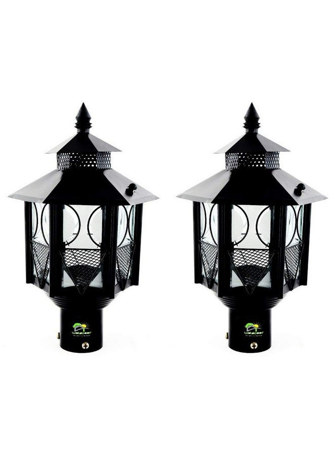 Weldecor Metal Antique Decorative Outdoor Gate Lamps,Architectural Design for Main Home Gate Light Waterproof,Rustproof for Garden,Exterior Compound Wall Lights for Piller,Pole Lamp Post Set of 2
