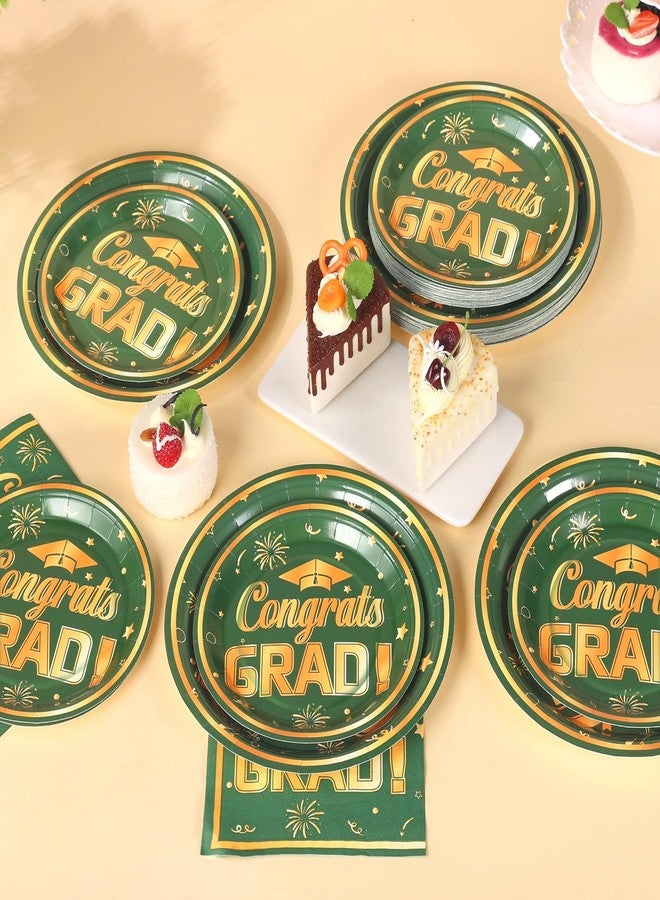VEIZEDD 60Pcs Green Graduation Paper Plates and Napkins 2026 Green and Gold Grad Plates and Napkins Party Supplies Class of 2026 Tableware Serves 20 - Image 4
