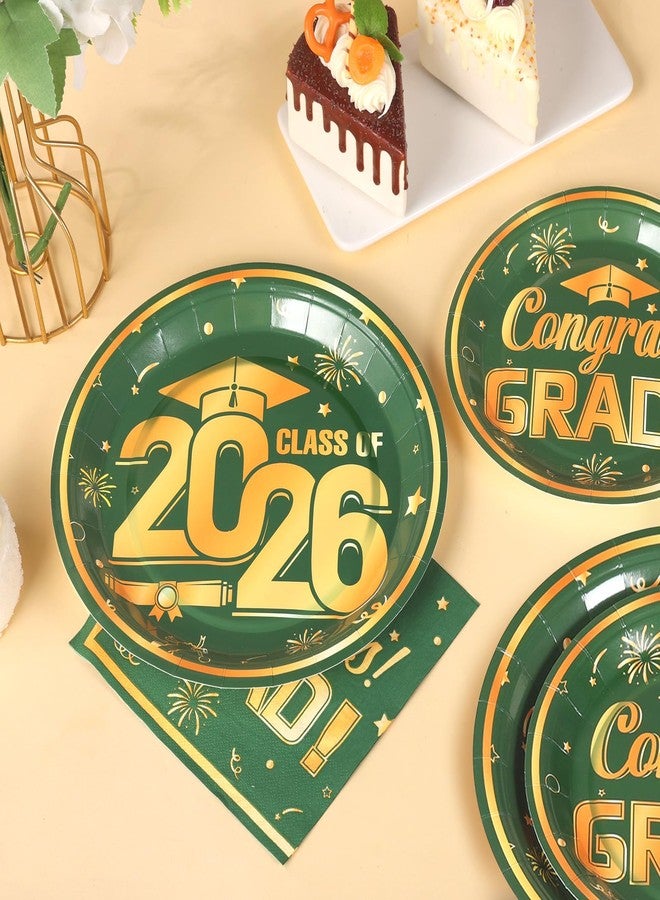 VEIZEDD 60Pcs Green Graduation Paper Plates and Napkins 2026 Green and Gold Grad Plates and Napkins Party Supplies Class of 2026 Tableware Serves 20 - Image 5