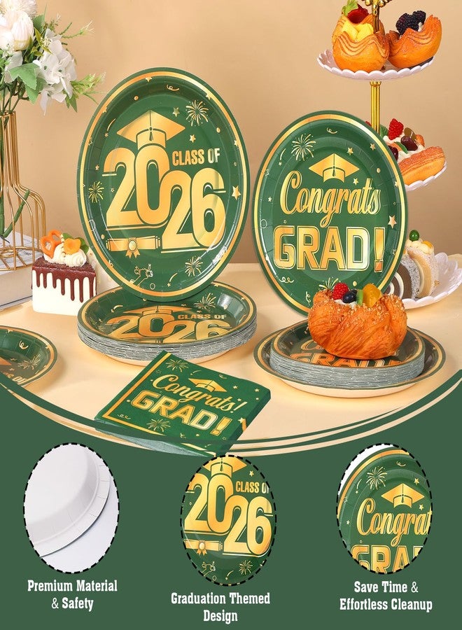 VEIZEDD 60Pcs Green Graduation Paper Plates and Napkins 2026 Green and Gold Grad Plates and Napkins Party Supplies Class of 2026 Tableware Serves 20 - Image 3