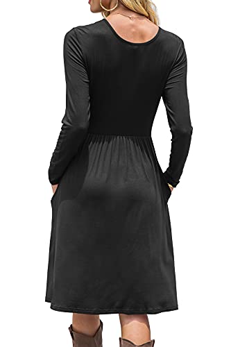 DB MOON Women Casual Long Sleeve Dresses Empire Waist Loose Dress with Pockets (Black, L) - Image 2