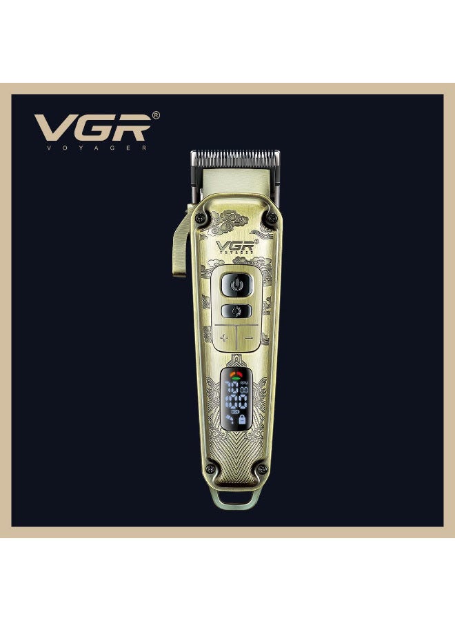 VGR Premium Metal Housing Hair Clipper LED Display, powder metallurgic Blade 5500-7000 RPM 4 Speed motor auto testing button USB charging 4 adjustable Taper Lever 8 Guide combs Runtime 250 min, V-005 - Image 4