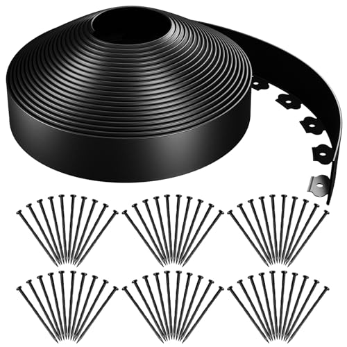 AGTEK 98FT Plastic Landscape Edging Kit 3inch Height No-Dig Garden Edging Border Lawn Edging Roll for Flower Bed Lawn Yard, Black, with 60 Anchoring Spikes - Image 1
