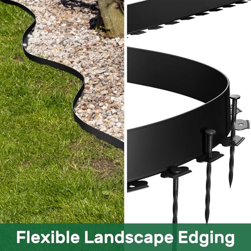 AGTEK 98FT Plastic Landscape Edging Kit 3inch Height No-Dig Garden Edging Border Lawn Edging Roll for Flower Bed Lawn Yard, Black, with 60 Anchoring Spikes - Image 3