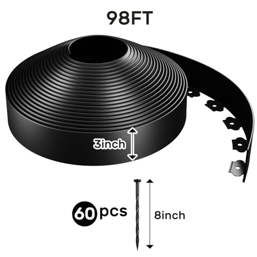 AGTEK 98FT Plastic Landscape Edging Kit 3inch Height No-Dig Garden Edging Border Lawn Edging Roll for Flower Bed Lawn Yard, Black, with 60 Anchoring Spikes - Image 2