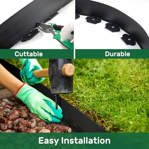 AGTEK 98FT Plastic Landscape Edging Kit 3inch Height No-Dig Garden Edging Border Lawn Edging Roll for Flower Bed Lawn Yard, Black, with 60 Anchoring Spikes - Image 4