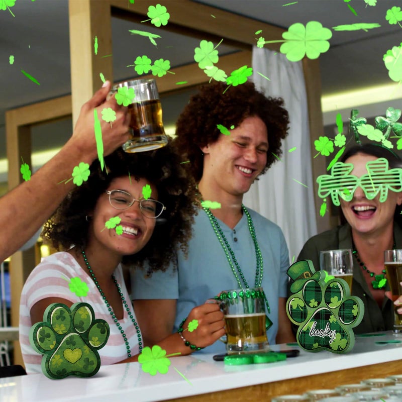 Memorywuu 2 Pcs St Patrick's Day Dog Paw Table Sign St. Patrick's Day Wooden Table Decorations Green Shamrocks Decorations Lucky Dog Paw Shaped Irish Tiered Tray Centerpieces Decor - Image 4