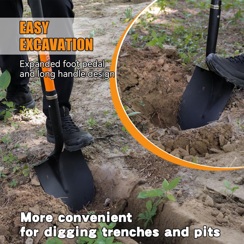 KOLEIYA Heavy Duty Digging Shovel 57 Inch Fiberglass Handle with Serrated Steel Blade Ergonomic Grip for Gardening Landscaping Construction - Image 3