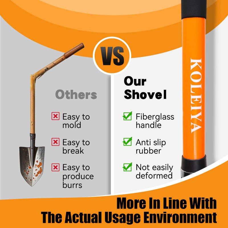 KOLEIYA Heavy Duty Digging Shovel 57 Inch Fiberglass Handle with Serrated Steel Blade Ergonomic Grip for Gardening Landscaping Construction - Image 5