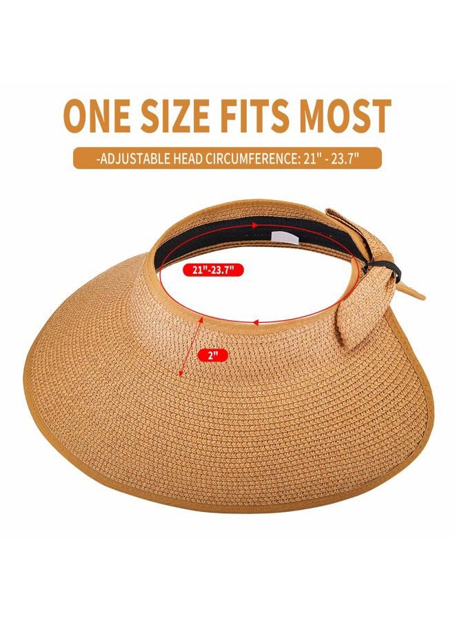 MEINICY 3PCS Foldable Straw Sun Visor Hats for Women, Wide Brim Ponytail Summer Beach Hat, Protect Your Skin Easily (Nature+Black+Beige 3PCS)… - Image 5