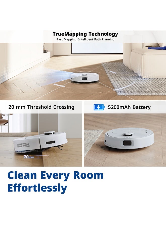 إيكوفاكس مكنسة روبوت ECOVACS DEEBOT N20e مع المسح، قوة شفط 10000 باسكال، مانع تشابك الشعر، تشغيل حتى 350 دقيقة، خرائط ذكية TrueMapping، تجاوز العتبات حتى 20 مم، مكنسة ذكية للأرضيات والسجاد، أبيض 20 W YDLX11-3-WHITE أبيض - Image 5