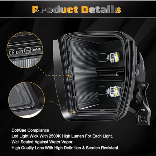 FICOLPO Led Fog Lights for 2013 2014 2015 2016 2017 2018 Dodge Ram 1500 & 2019 2020 2021 RAM 1500 Classic Pickup (Not Fit for Rebel Models) - Bumper Driving Fog Lamps OEM Replacement (White Light) - Image 3