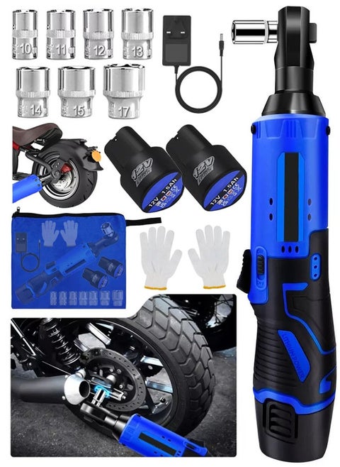 Cordless Electric Ratchet Wrench Set, 3/8" Powered Ratchet Wrench, 12V Battery Ratchet Tool Set