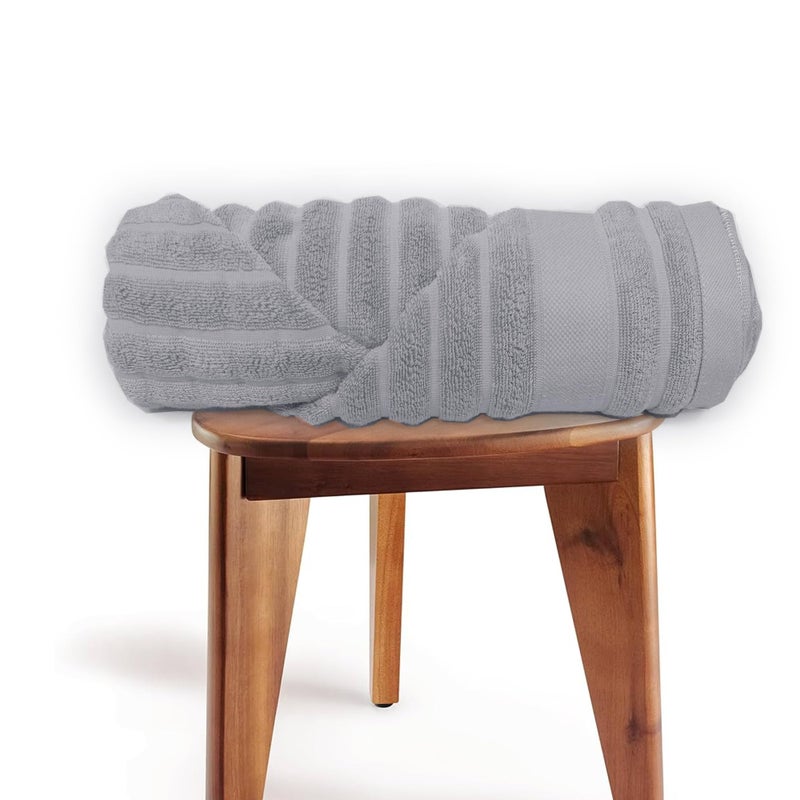 COOZLY Dermbrandt 100% Cotton Premium Bath Towels with Loofah | 3X Absorbent Than Plain Cotton Towels | Lightweight | Quick Dry | 140 x 70 cm | Self Cotton Jaquard Towel Design (Grey Striped) - Image 2