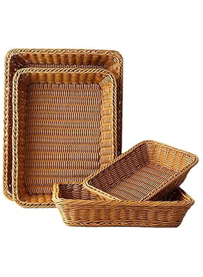 LINGWEI 4PCS Rectangular Wicker Baskets Rattan Bread & Fruit Serving Basket Food-Safe Woven Storage Trays - Image 1