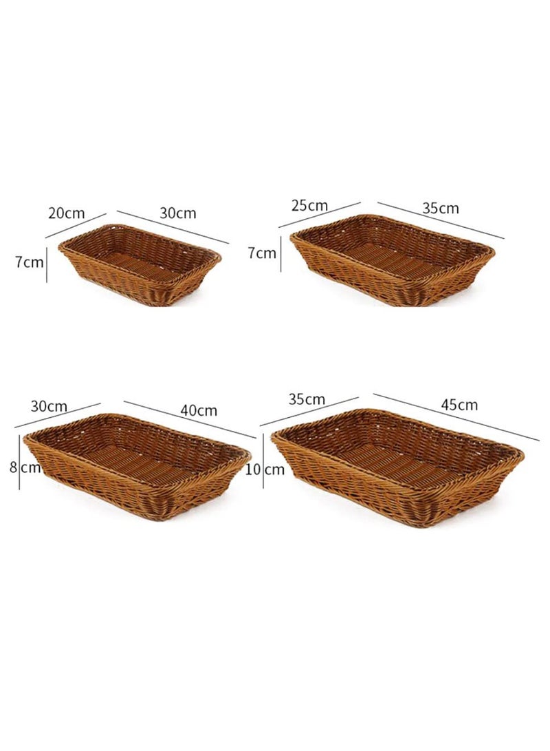 LINGWEI 4PCS Rectangular Wicker Baskets Rattan Bread & Fruit Serving Basket Food-Safe Woven Storage Trays - Image 4