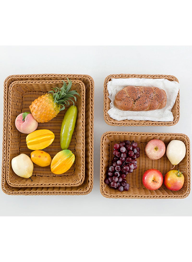 LINGWEI 4PCS Rectangular Wicker Baskets Rattan Bread & Fruit Serving Basket Food-Safe Woven Storage Trays - Image 5