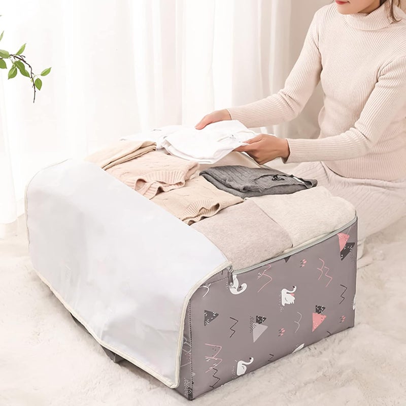 wolpin Nonwoven Extra Large Size Underbed Storage Bag Waterproof 58 x 40 x 23 cm Zippered Closure Handle Swan Print Rectangular - Image 3