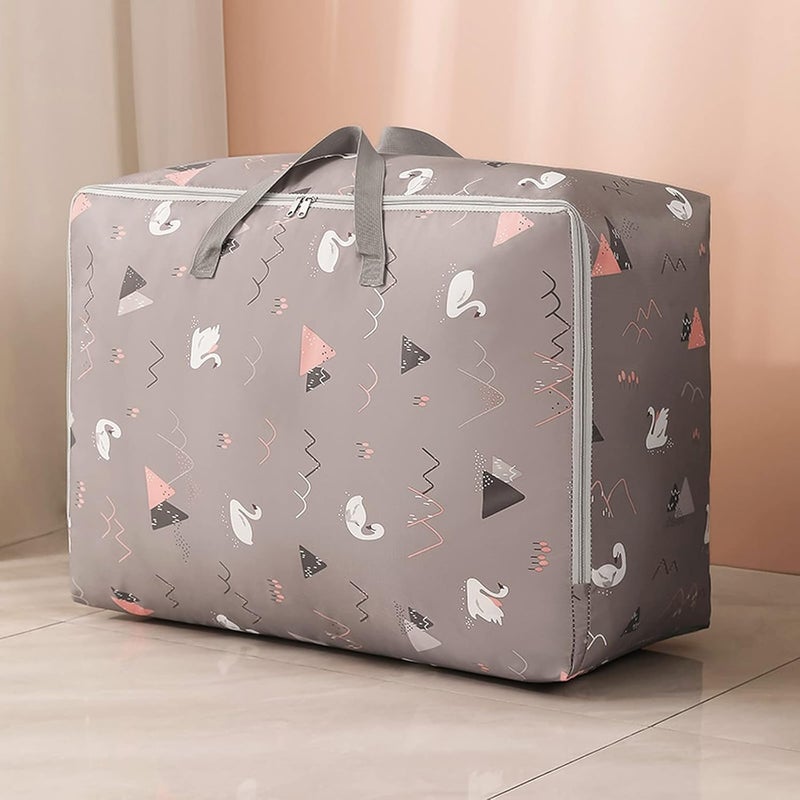 wolpin Nonwoven Extra Large Size Underbed Storage Bag Waterproof 58 x 40 x 23 cm Zippered Closure Handle Swan Print Rectangular - Image 1