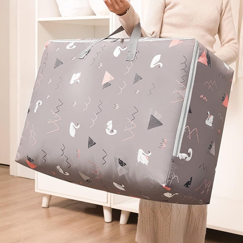 wolpin Nonwoven Extra Large Size Underbed Storage Bag Waterproof 58 x 40 x 23 cm Zippered Closure Handle Swan Print Rectangular - Image 2