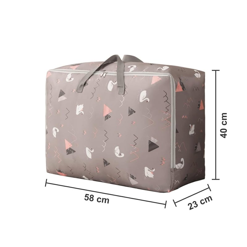 wolpin Nonwoven Extra Large Size Underbed Storage Bag Waterproof 58 x 40 x 23 cm Zippered Closure Handle Swan Print Rectangular - Image 4