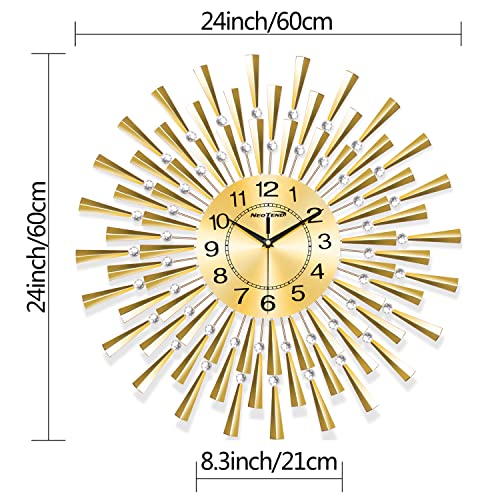 NEOTEND Large Wall Clock for Living Room Decor Gold Modern Silent Kitchen Big Wall Watch Clock for Bedroom Decorative Office Non Ticking Wall Decor 24 Inch - Image 4