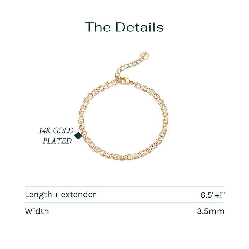 PAVOI 14K Gold Plated Paperclip/Curb/Figaro Chain Adjustable Bracelet for Women (Cuban, Yellow Gold Plated) - Image 3