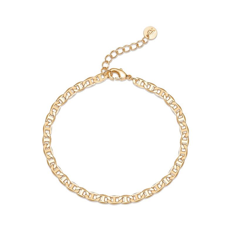 PAVOI 14K Gold Plated Paperclip/Curb/Figaro Chain Adjustable Bracelet for Women (Cuban, Yellow Gold Plated) - Image 1
