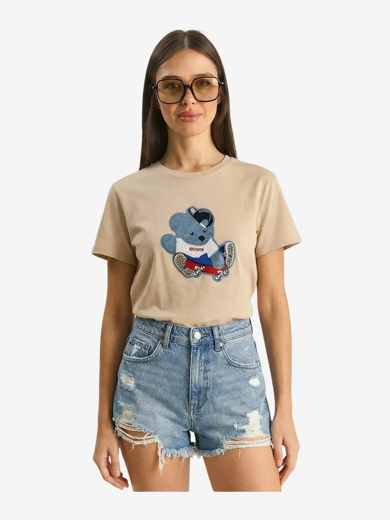 بيانكو لوتشي LUCCI Embroidered Crew Neck T-Shirt