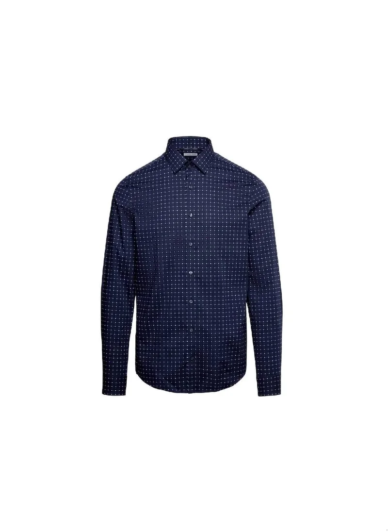 CALVIN KLEIN Men's Long Sleeves Shirt - Cotton, Blue