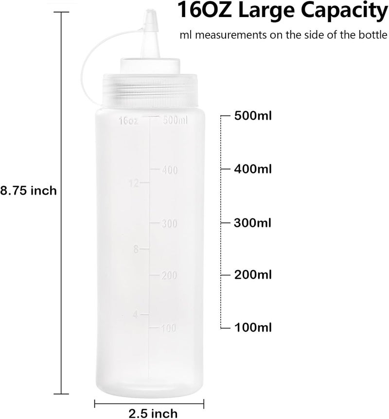 Bekith 12 pack 16 Oz Wide Mouth Plastic Squeeze Condiment Bottles with Twist On Cap Lids and Discrete Measurements, Empty Squirt Bottle For Sauce, Ketchup, Paint - Image 2
