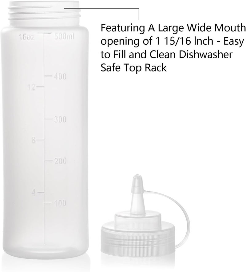 Bekith 12 pack 16 Oz Wide Mouth Plastic Squeeze Condiment Bottles with Twist On Cap Lids and Discrete Measurements, Empty Squirt Bottle For Sauce, Ketchup, Paint - Image 3