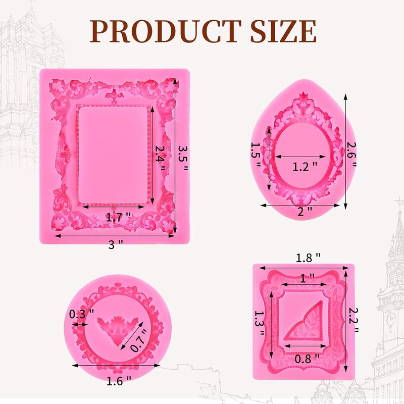 Puyeipt 4 Pcs Mini Photo Frame Silicone Mold, Fondant Sugar Mold Chocolate Candy Molds for Cake Pop, Cupcake, Mouse,Dessert Decorating and DIY - Image 2