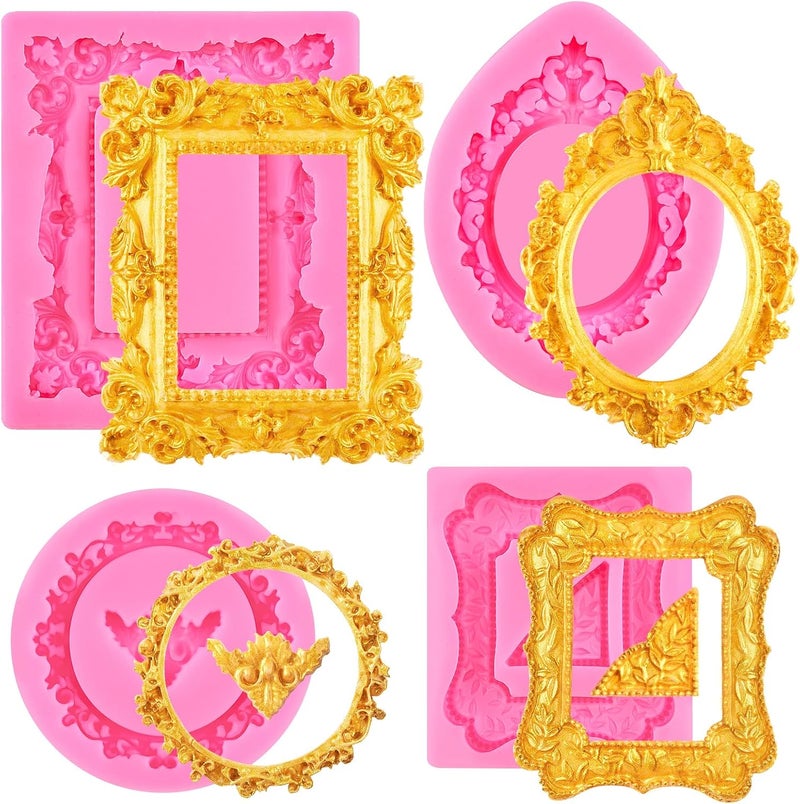 Puyeipt 4 Pcs Mini Photo Frame Silicone Mold, Fondant Sugar Mold Chocolate Candy Molds for Cake Pop, Cupcake, Mouse,Dessert Decorating and DIY - Image 1