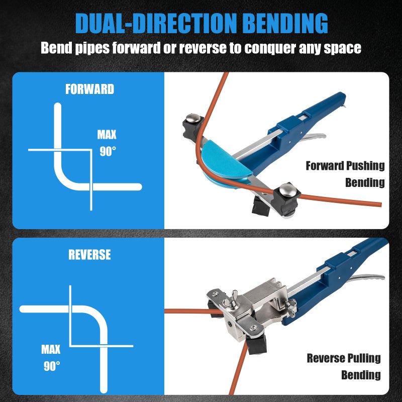Beaiguna 15PCS Copper Pipe Bender Tool, Tubing Bender Hvac Tools Set for 1/4"-7/8" O.D. Pipes, 90Â° Forward/Reverse Pipe Tube Bender with 7 Heads, Upgraded Copper Benders Tool for Hvac Air Condition - Image 3