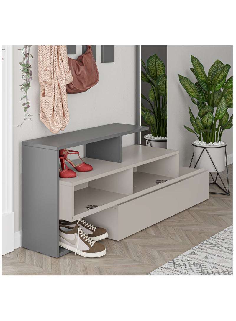 موراه خزانة أحذية موراه هوم رامدا مع مرآة - ألواح تعليق معاطف مثبتة على الحائط - مرآة كاملة الطول - 8 أزواج - منظم للسترات والحقائب والقبعات - 35 × 154 × 137 سم - موكا فاتح/رمادي غامق - Image 3