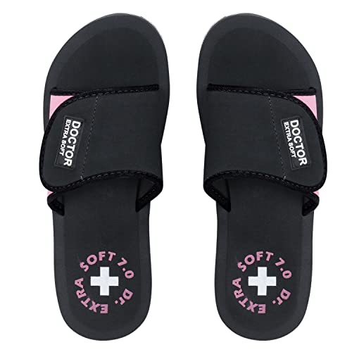 DOCTOR EXTRA SOFT Women's Care Orthopaedic and Diabetic Adjustable Strape Super Comfort Dr Sliders Flipflops and House Slippers for Women’s and Girl’s Slides D-52-Black-Pink-7UK - Image 5