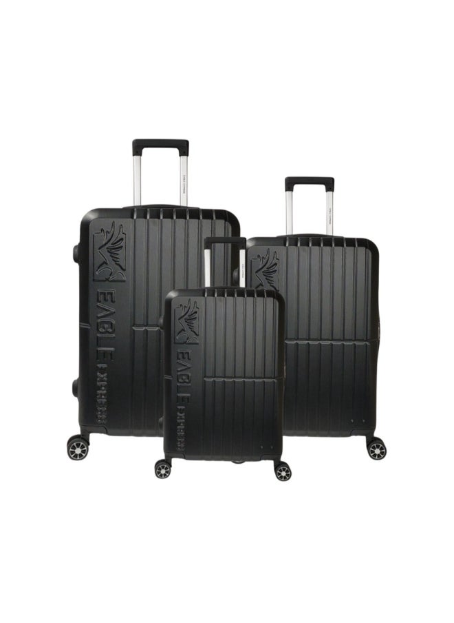 Eagle Express 3-Piece Aura Telescopic Handle ABS Hard Luggage Set Black 76 x 30 x 49 cm 300099  - Image 1
