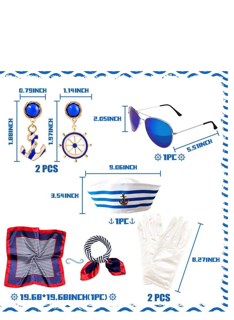 كابتن تيك Nautical Costume For Women Sailor Accessory Hat Accessories Sunglasses Gloves Scarf Outfit Navy Party Favors Dressing Up - Image 4